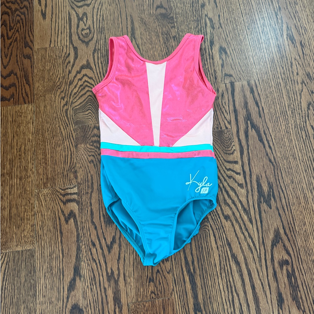 Sylvia P Colorblock Girls Gymnastics Leotard Pink & Teal